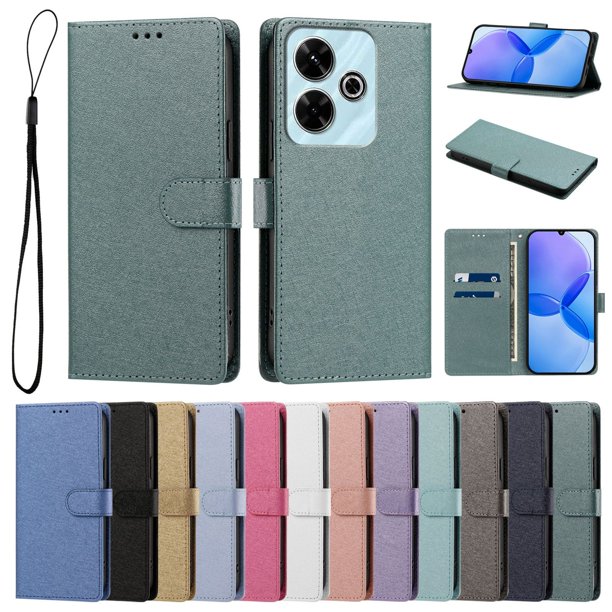 Cartera para Xiaomi Redmi 13 con Soporte y Correa, Verde Oscuro