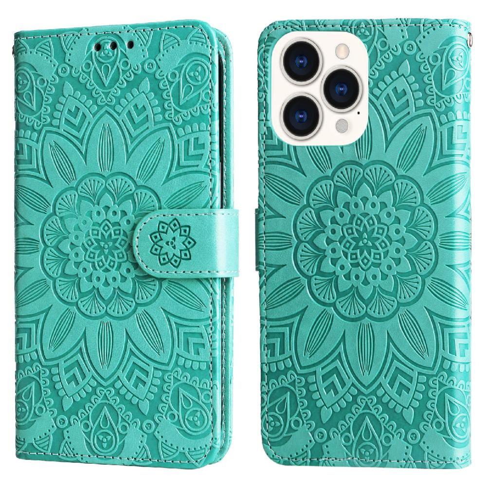 Funda Tipo Cartera Foxdock Para Iphone 14 Pro Max , Diseño Girasol En Relieve, Cuero Pu, Cierre Magnético, Soporte Y Tarjetero