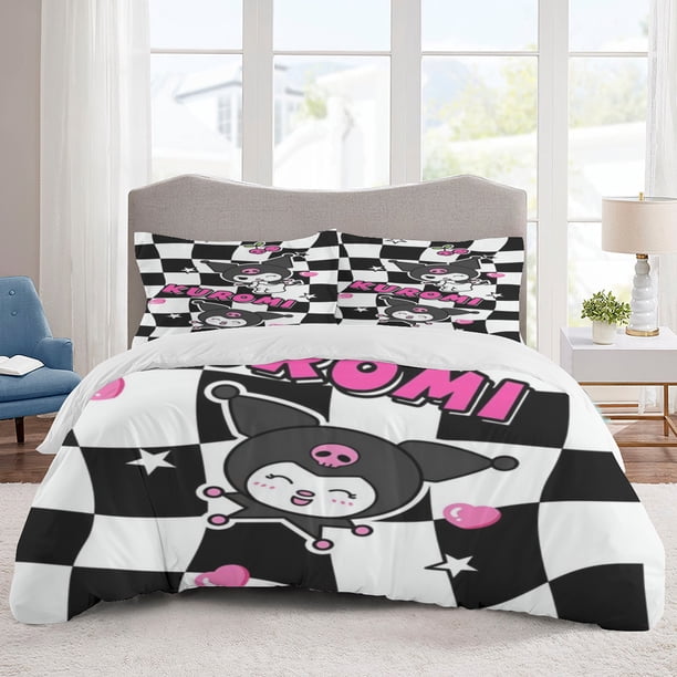 Kuromi Bedding Sets Cartoon Duvet Cover Lightweight 3 Piece Bet Sets for Kids Boys Girls
