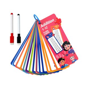 Magideal - Matemáticas Para Niños Flashcard De Enseñanza Ayudas De 8X18 Cm Con Carpetas Bordes Redondeados De Resistencia A La Lágrima Con 2 Bolígrafos Secos 15 Suma