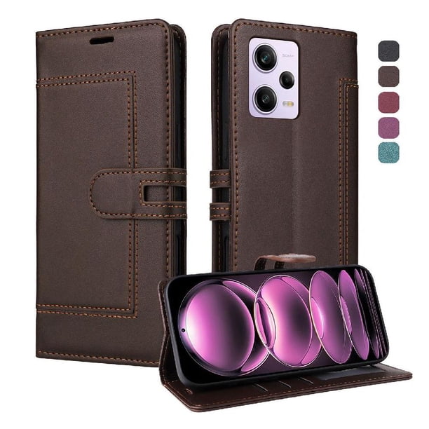 Premium Wallet Case for Xiaomi Redmi Note 12 Pro 5G with Card Slots & Kickstand, Flip Cover Brown