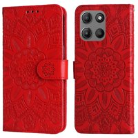 Funda Tipo Cartera Foxdock Para Motorola Moto G15 , Diseño Girasol En Relieve, Cuero Pu, Cierre Magnético, Soporte Y Tarjetero