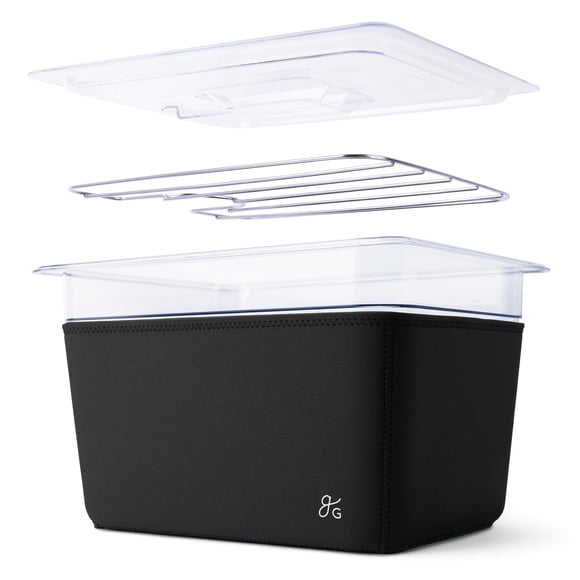 Contenedor Sous Vide Greater Goods de 12 litros con estante, funda y tapa