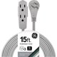 thumbnail image 1 of Cable de extensión GE de 3 salidas, 4,5 m, plano con múltiples salidas, gris, 1 of 6