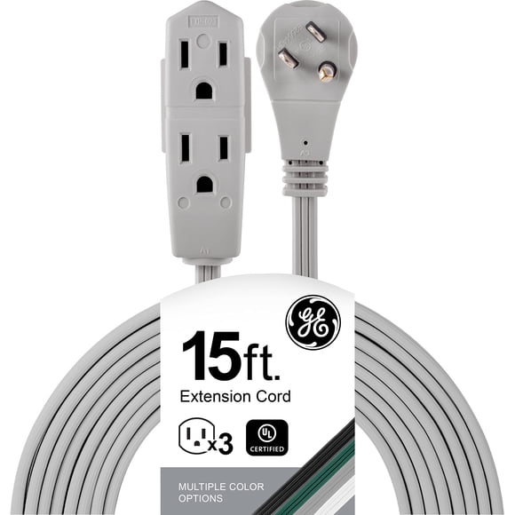 Cable de extensión GE de 3 salidas, 4,5 m, plano con múltiples salidas, gris