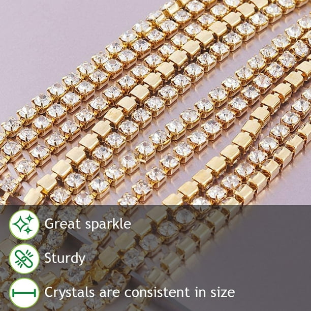 1 rollo de cadena de diamantes de imitación de 10 yardas, rollo de cadena con cierre de diamantes de imitación de cristal de 1,5 mm, cadena de copa con garra de cristal