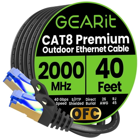 Cable Ethernet Gearit Cat8 Para Exteriores, 40 Pies, Resistente Al Agua, 40 Gbps