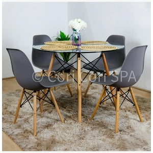 Genérico - Comedor Mesa Vidrio 80Cms + 4 Sillas Eames Replica Color Gris