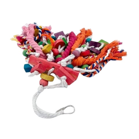 Ioensy - Jaula Grande De Juguetes Para Loros, Columpio Colgante Para Morder, Percha De Madera Natural Para Pinzones