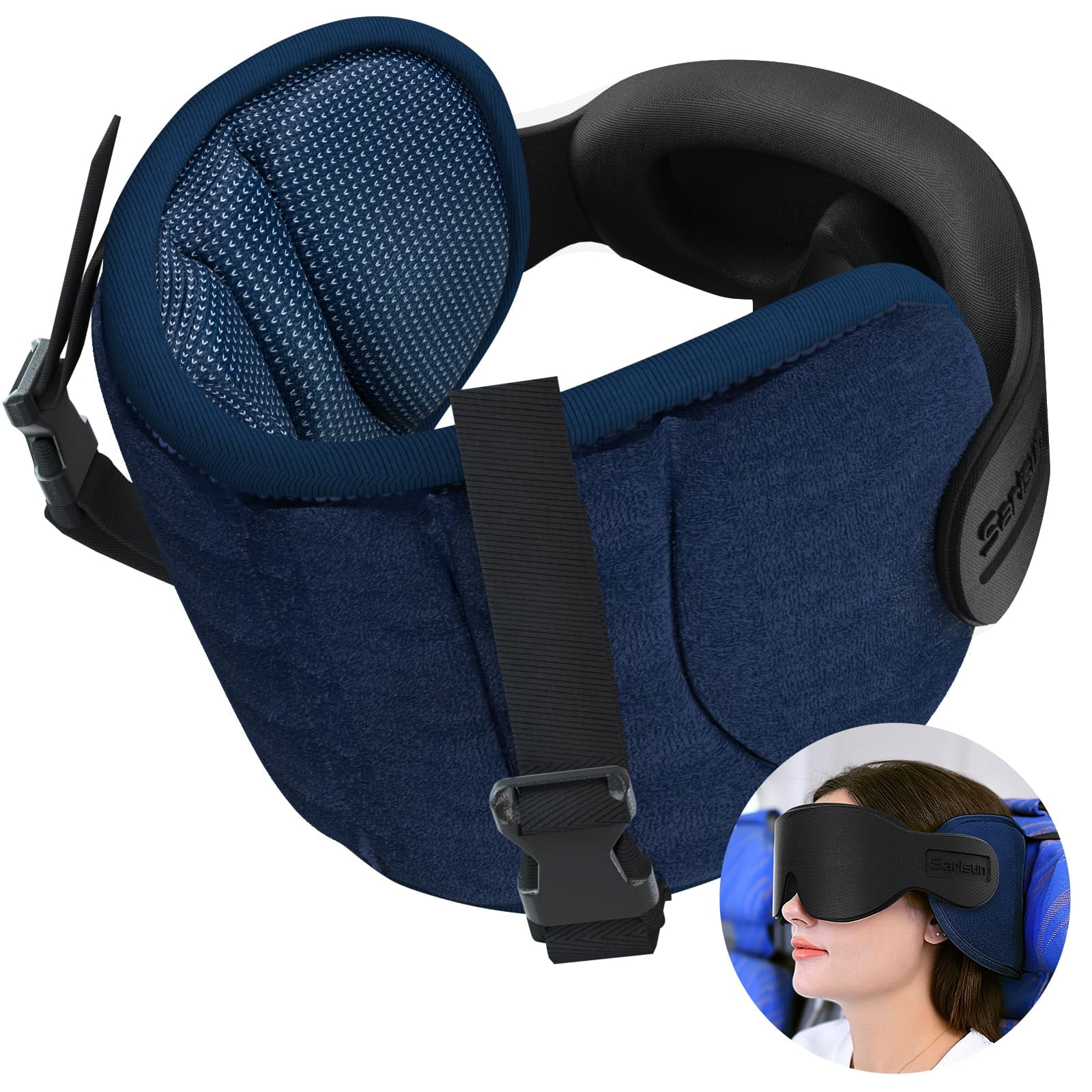 Sarisun - Almohada De Viaje Para Aviones Con Máscara Para Dormir Color Azul