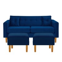 Bodevir - Sofa New Retro 3C + 2 Pouf Felpa 04 Azul Marino