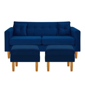 Bodevir - Sofa New Retro 3C + 2 Pouf Felpa 04 Azul Marino