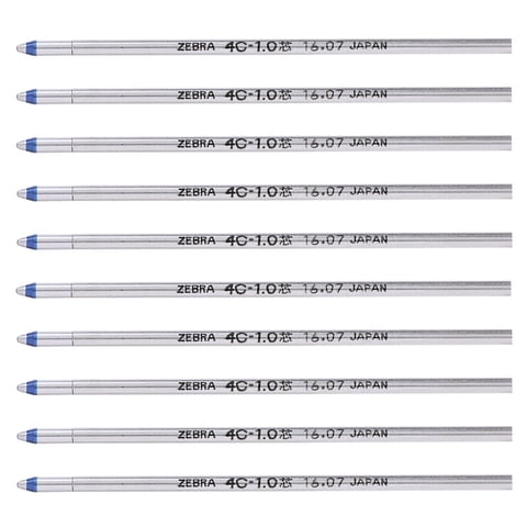 Zebra Pen - Recambio Para Bolígrafos Zebra B-R4C10-Bl Rollerball, 1 Mm, Azul (10 Bolígrafos)