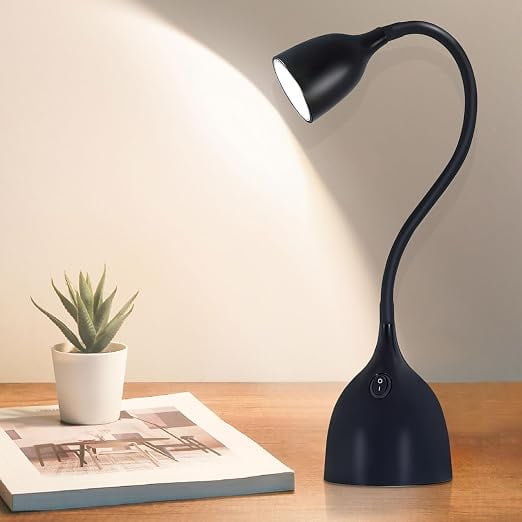 Lámpara de escritorio para oficina en casa, luz de lectura LED, pequeña lámpara de mesa ajustable de cuello de ganso flexible, lámpara de escritorio que cuida los ojos para dormitorio