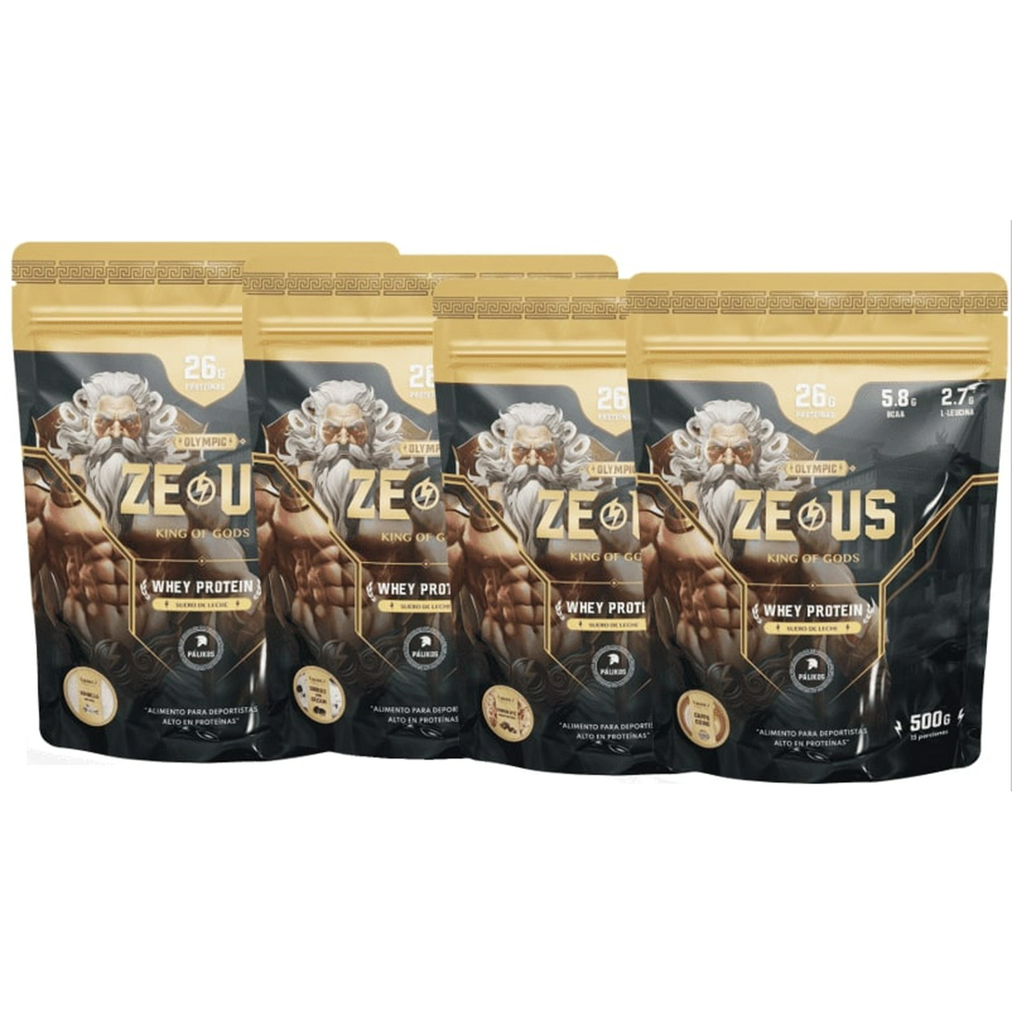 Palikos Fitness - 4 Doypack Zeus 100% Whey Protein / 2kg / Prueba Nuestros 4 Sabores