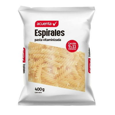 Fideo Pasta Espirales Bolsa 400 G Acuenta