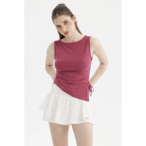 Polera Mujer Aplicación Con Cordón Magenta