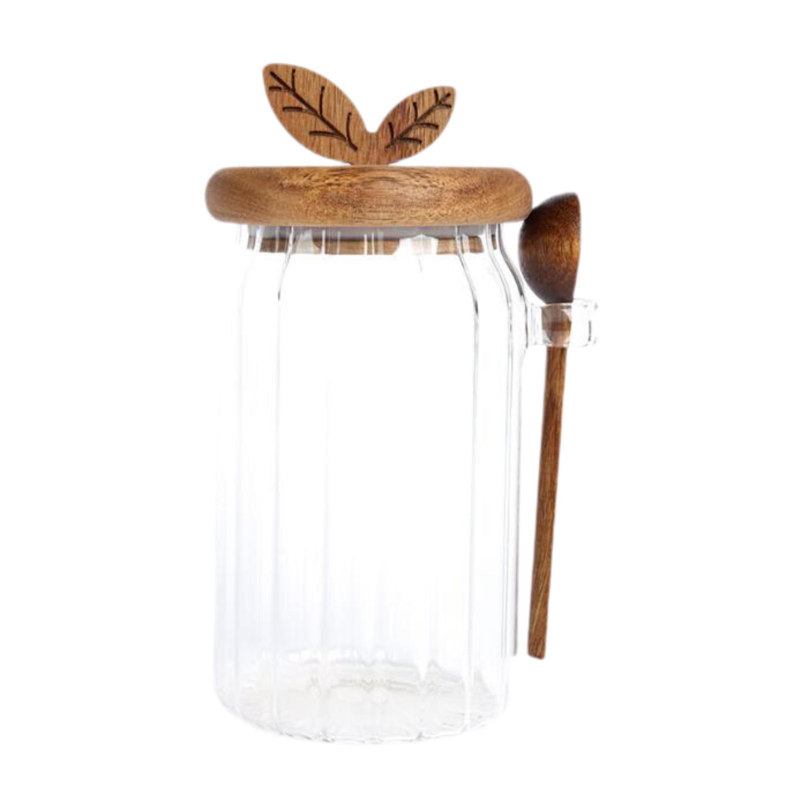 Magideal - Frasco De Vidrio Con Tapa Y Cuchara De Jarra Transparente Tarro De Té Jar De Especias Recipiente De Café Recipiente De Café Para Azúcar De Té De Caram 800 Ml