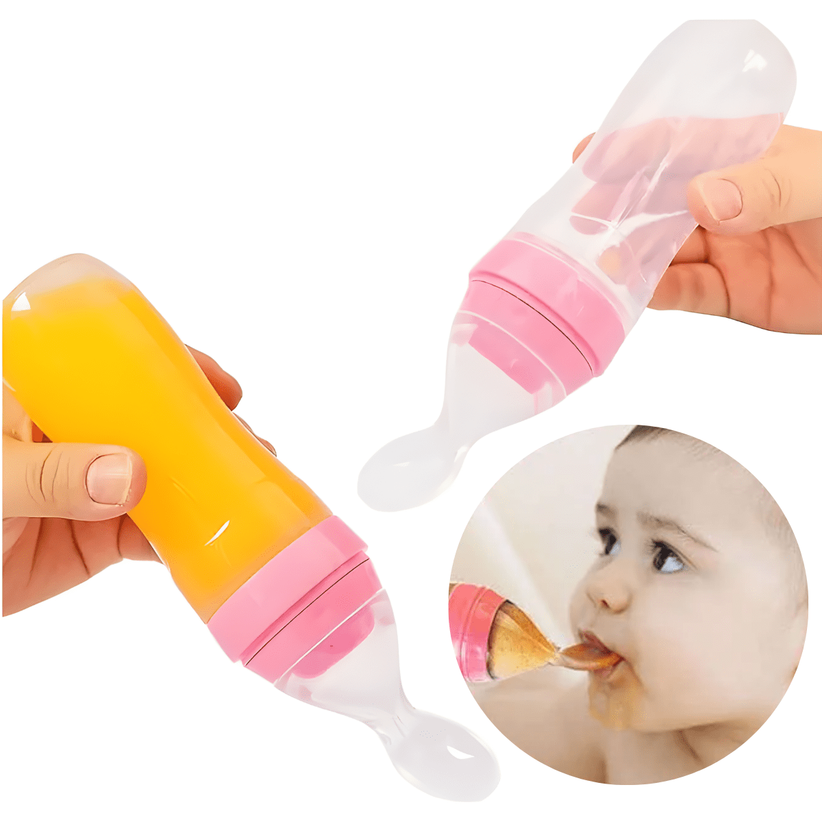 Genérica - Mamadera Rosa De Silicona Con Cuchara Bebé