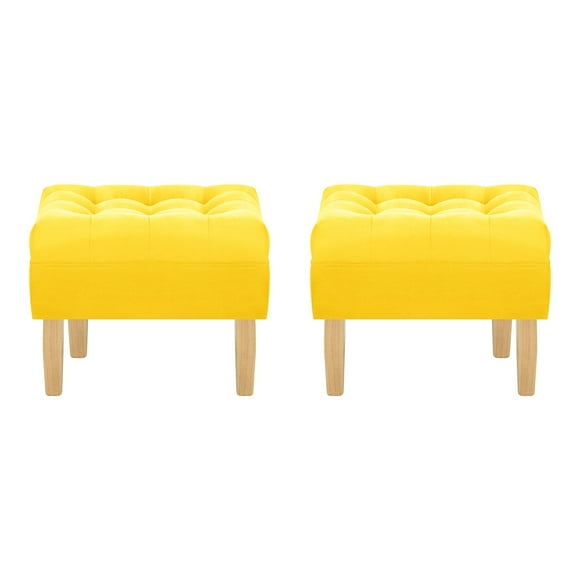 Set Pouf Wood 1c Felpa 05 Amarillo