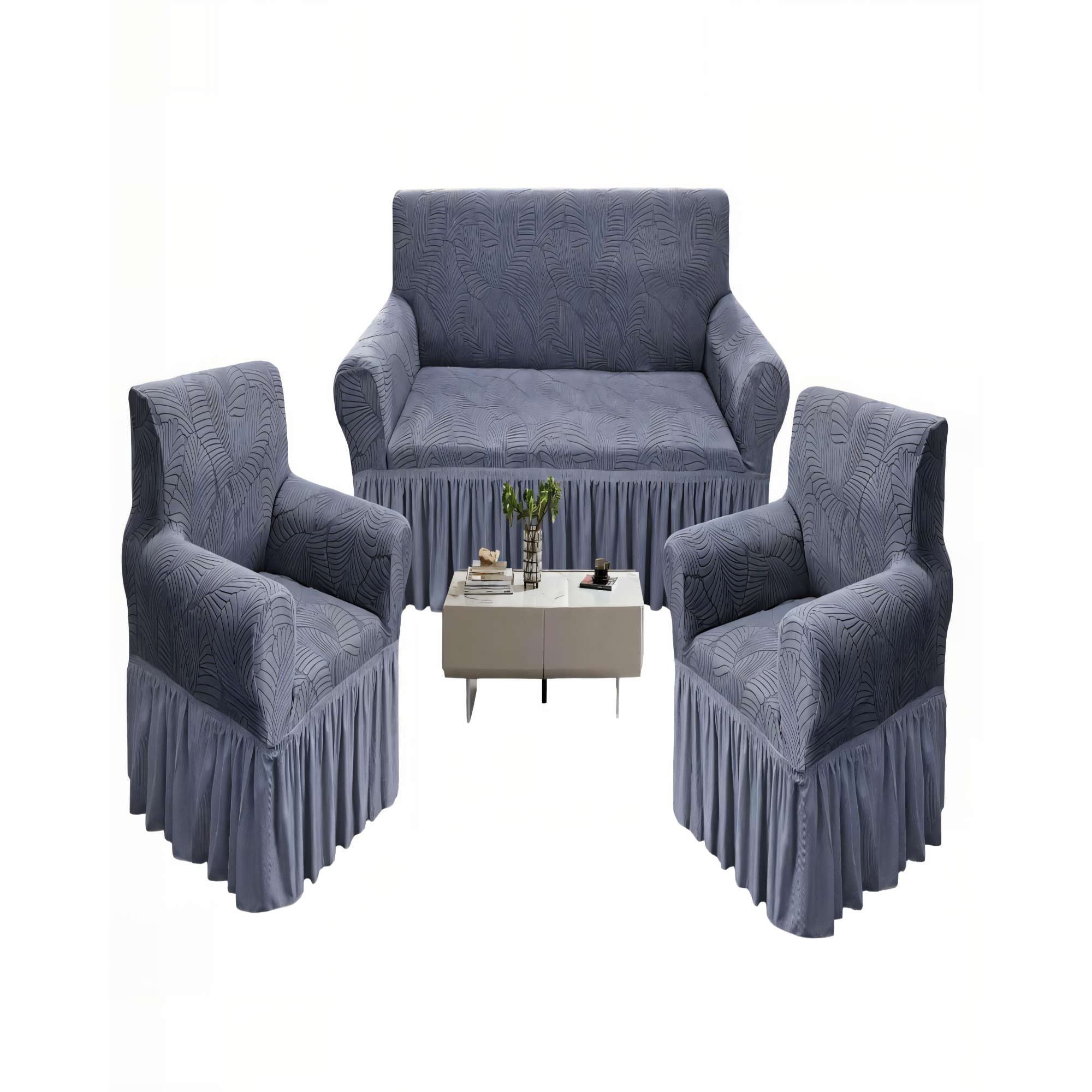 Genérico - Pack De Fundas De Sofa 3+1+1 Con Diseño En Forma De Hoja Con Velo 3-1-1 Color Gris