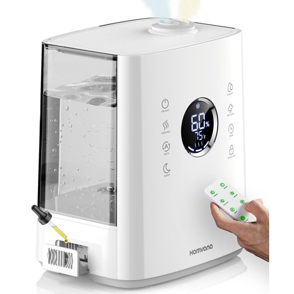 Humidificador Homvana de 6,5 L con llenado superior, vapor cálido y frío, giratorio 360°