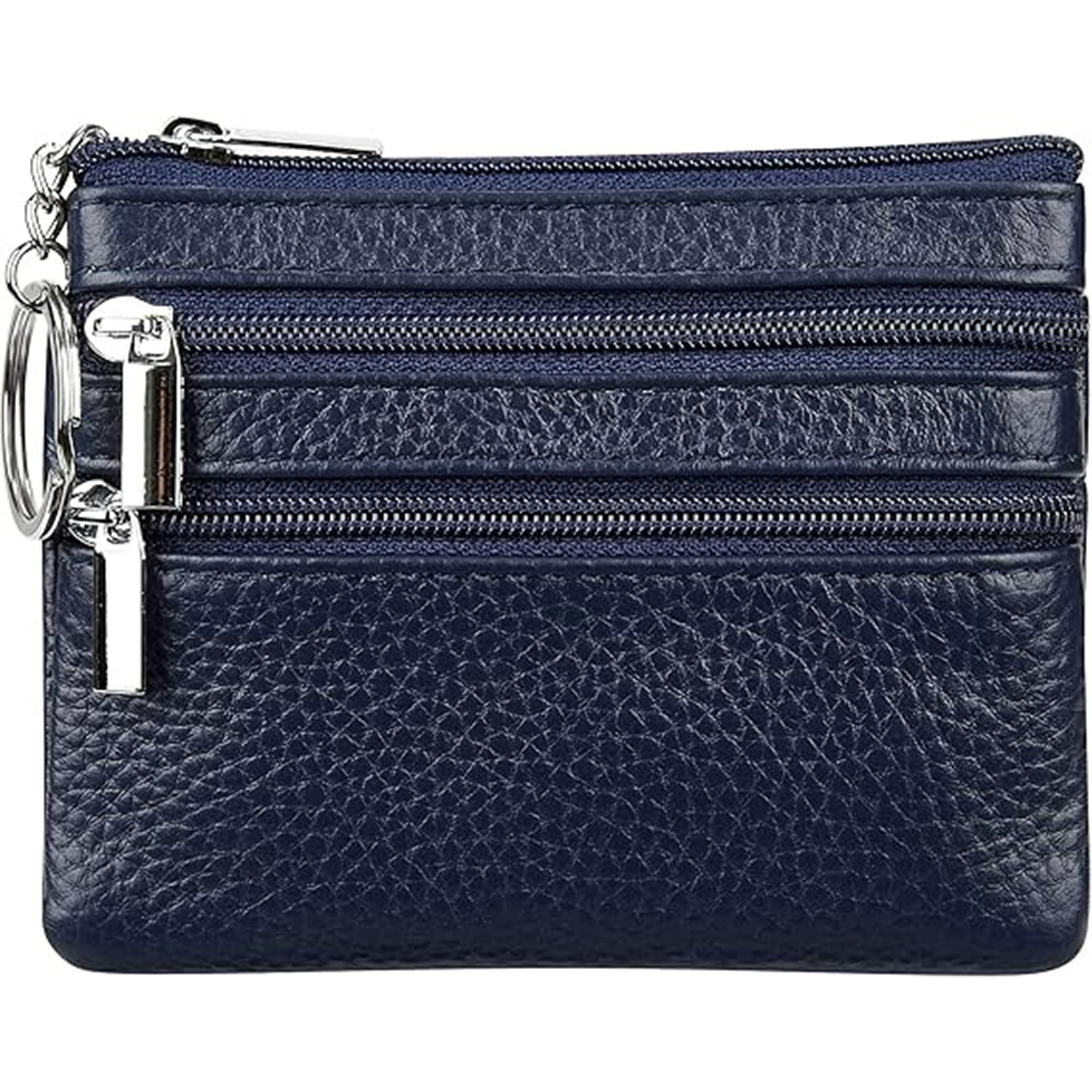 Veat00l - Billetera De Moneda De Cuero De Vaca Femenina Mini Billetera, Llavero, Diseño De Tres Cremalleras