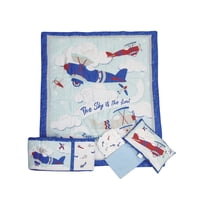 Pumucki - Ajuar De Cuna, 5 Piezas, Diseño Aviones, Color Azul