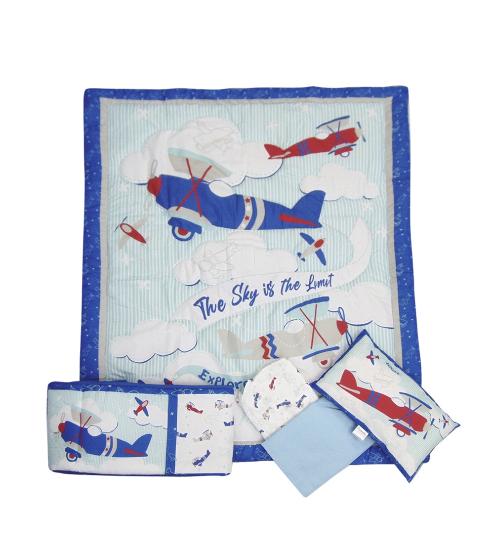 Pumucki - Ajuar De Cuna, 5 Piezas, Diseño Aviones, Color Azul