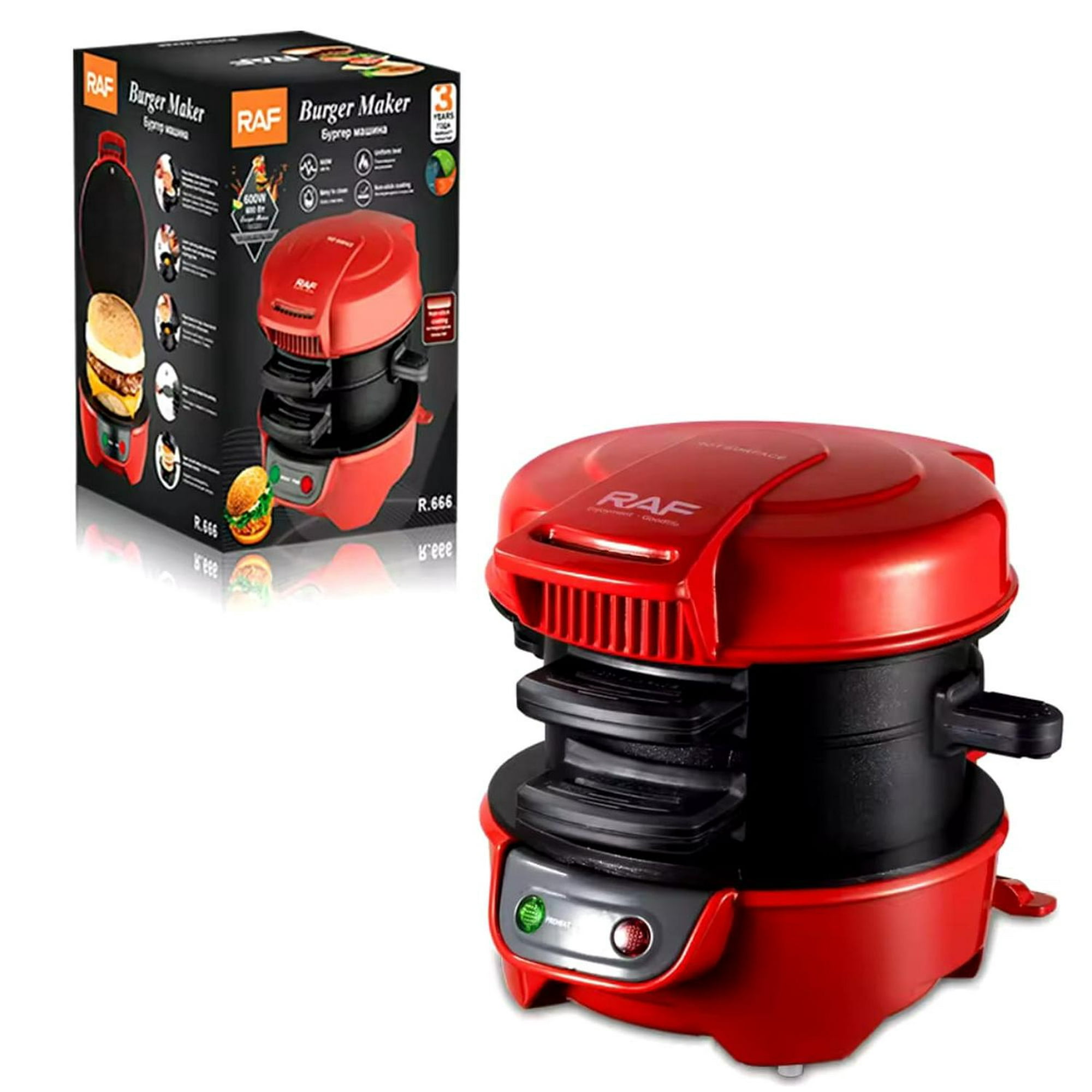 Genérico - Mini Maquina Para Preparar Hamburguesas 600w Rojo