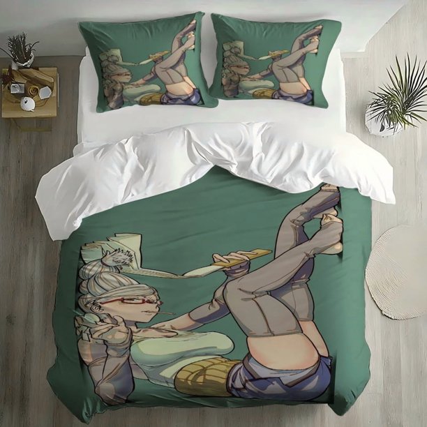 3pcs Dandd White-Haired Twin-Tailed Red Mirror Female Illustration Digital Print Set 100% Polyester Light Beige-Friendly Fabric