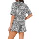 thumbnail image 3 of INSPIRE CHIC Conjunto de Pijama de Mujer con Estampado de Leopardo 2 Piezas Conjunto de Descanso con Dobladillo Volante Suave y Mangas Cortas para Primavera Verano S Negro, 3 of 6