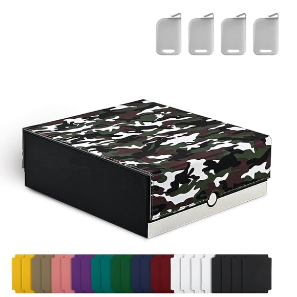Caja de almacenamiento para cartas TINTEK 3000+ de cuero PU camuflado