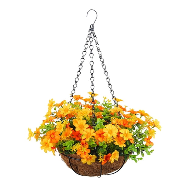 Cesta Colgante De Flores Artificiales Para Decoración, Planta Colgante Para Césped, Balcón, Patio, Naranja