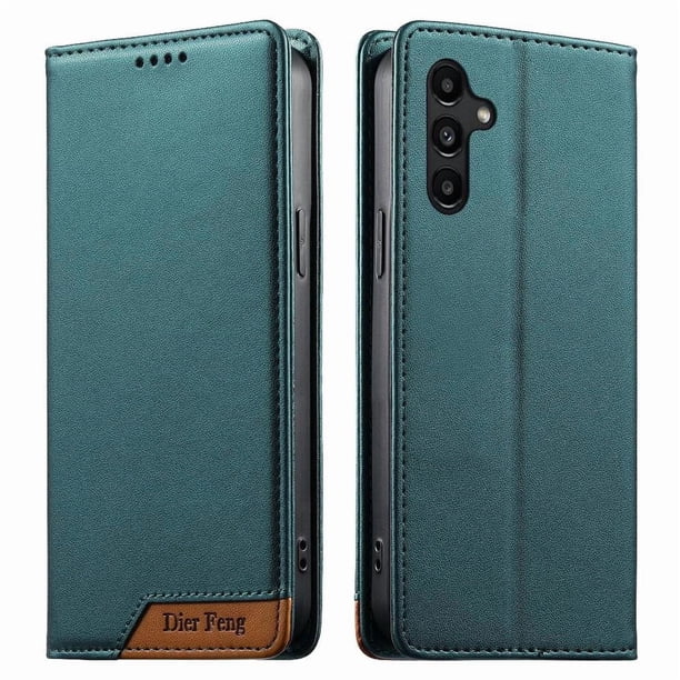 Funda Tipo Cartera de Cuero Sintético para Samsung Galaxy A15 Bloqueo RFID, con Ranuras para Tarjetas y Bolsillo para Efectivo, Cierre Magnético Fuerte Verde
