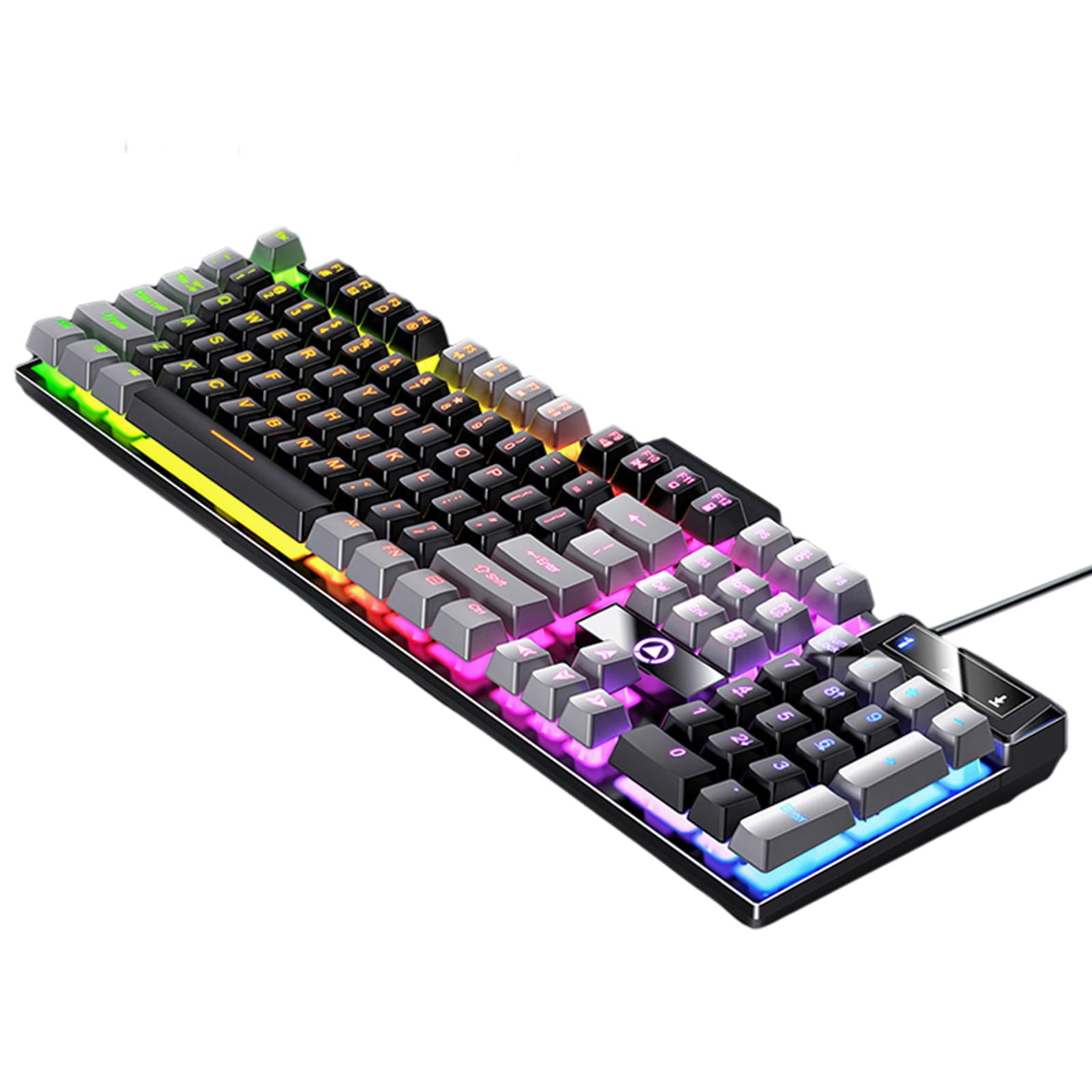 Magideal - Mecánico Para Juegos Con Cable, Rgb Retroiluminado Usb 104 Teclas Respuesta Rápida Controles Multimedia Cómodos, Para Computadora De , Gris Negro