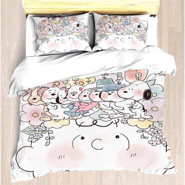 Snoopy Print Duvet Cover Set Happy Dog Snoopy's Baby Room Neighbourhood Mattress Bedding Set 3 Pieces