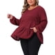 thumbnail image 4 of Agnes Orinda Conjuntos de Halloween Blusa Babydoll de Talla Grande para Mujer Top de Punto Waffle con Volantes en el Dobladillo de Manga Larga con Cuello en V Casual Peplum 4X Burdeos, 4 of 6