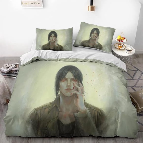 At-tack -on Gia-nt Anime Soft- -3D Prin-ted Du-vet Cove-r Bedding Se-t with Comforte-r Cover 3- Piece Set