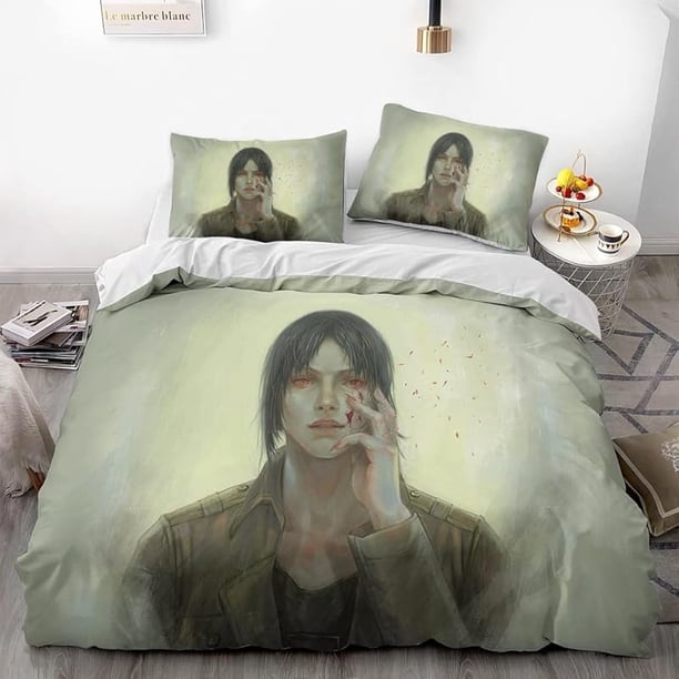 At-tack -on Gia-nt Anime Soft- -3D Prin-ted Du-vet Cove-r Bedding Se-t with Comforte-r Cover 3- Piece Set