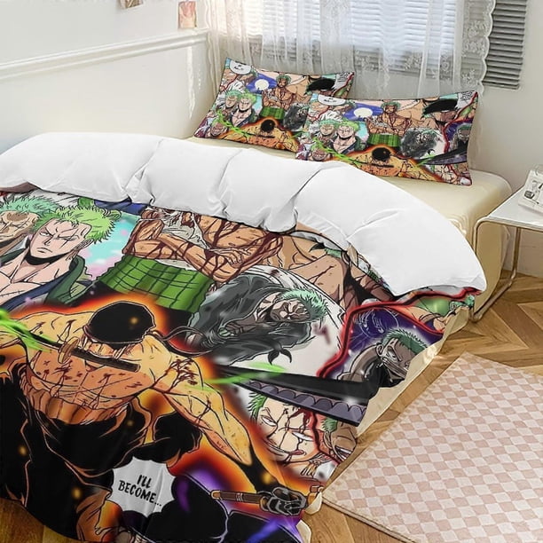 Funda nórdica de cama Roronoa Zoro, divertida, de dibujos animados de anime, ligera, de 3 piezas, edredón, fundas