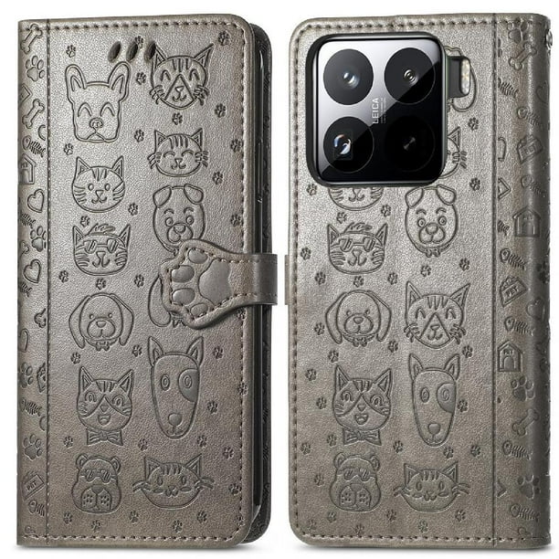 Funda Cartera FOXDOCK para Xiaomi 15 , Flip PU con Relieve de Gatos y Perros, Tarjetero y Soporte