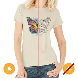 Delsol - Camiseta Para Mujer - Mariposa Floral - Beige De Para Mujer - Camiseta (Xl)