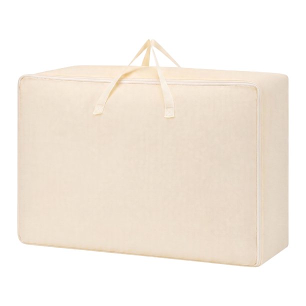 Bolsas de almacenamiento de ropa plegables REGALWOVEN con asas para organizar el dormitorio, ropa, edredón beige 27.5in*19.5*12in