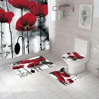 Casadeliacl - Alfombrillas De Baño T.F.I Diseño Varios 180X180 Cm Rojo Y Blanco Flores