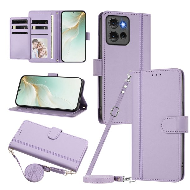 Funda Cartera para Motorola Edge 50 5G con Bolsillo para Billetes, Morado Claro