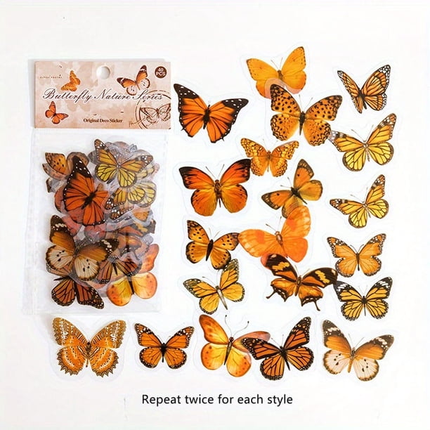 40pcs/pack Kawaii Butterfly PVC Sticker Collection for Diaries, Scrapbooks, and Stationaries - Colorful and Cute Decorative Labels