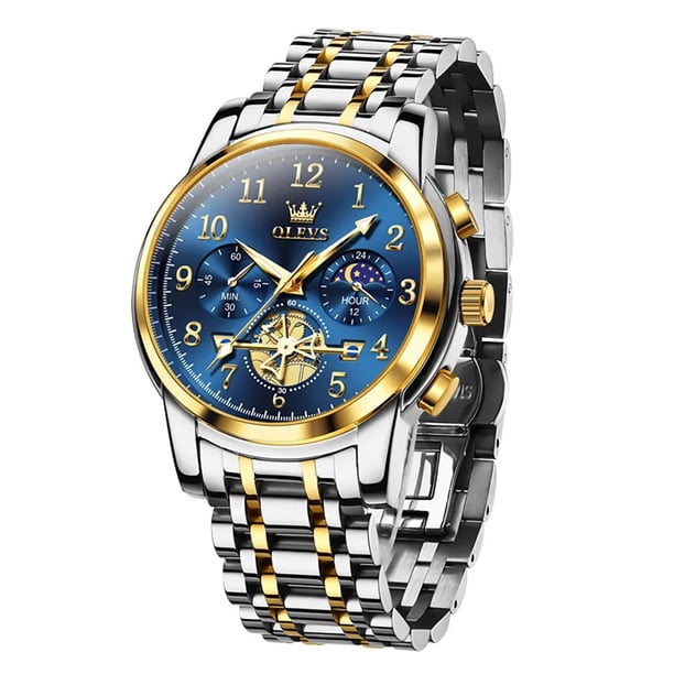 Reloj Cronógrafo de Lujo Hombre Esfera Azul Función Fase Lunar para uso diario