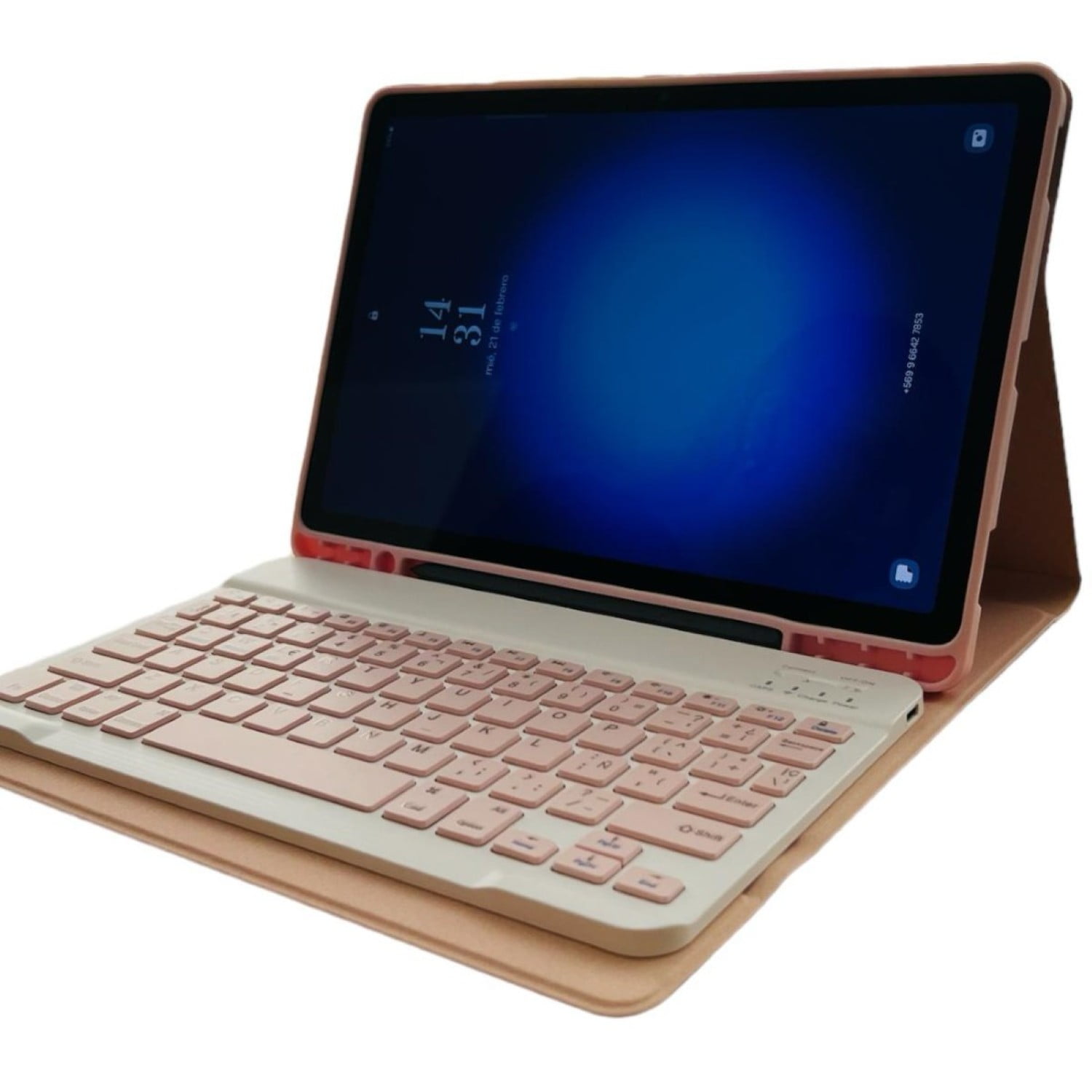 Mar Cases - Funda Con Teclado Rosado Para Samsung A11+ Plus 11 Español