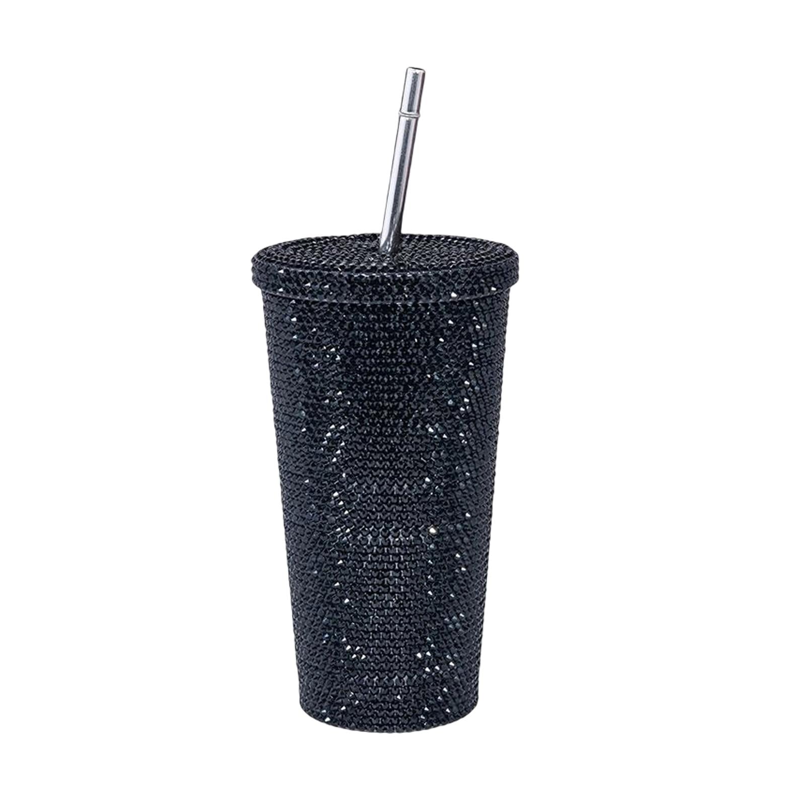 Magideal - Taza Aislada Portátil Brillante, Vasos De 17.6 Oz A Prueba De Fugas Con Tapa Kit De Cepillo De Limpieza Para Bebidas Frías , Nuevo Negro 500ml